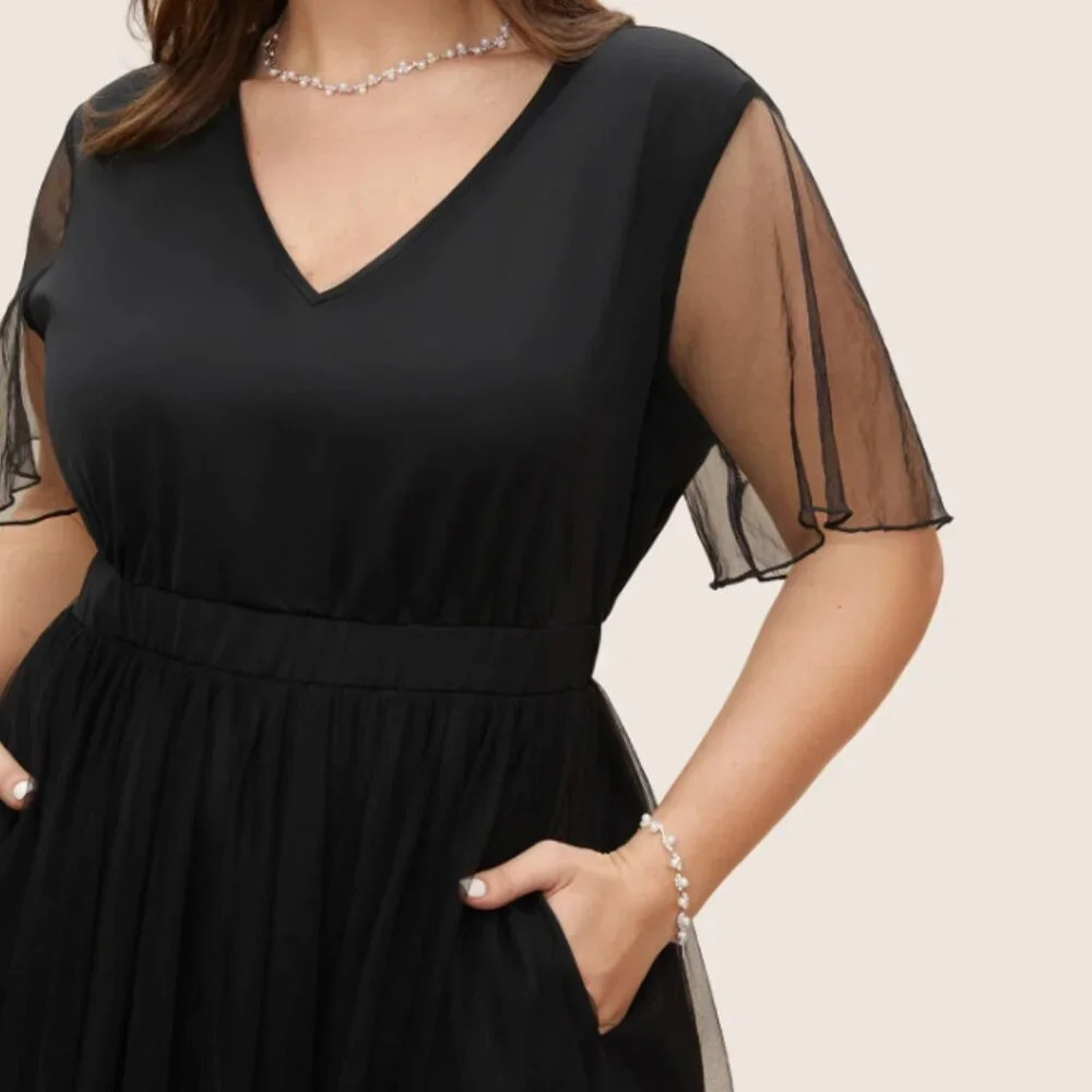 BloomChic V Neck Mesh Patchwork Split Hem Dress us 12 - Picture 4 of 4